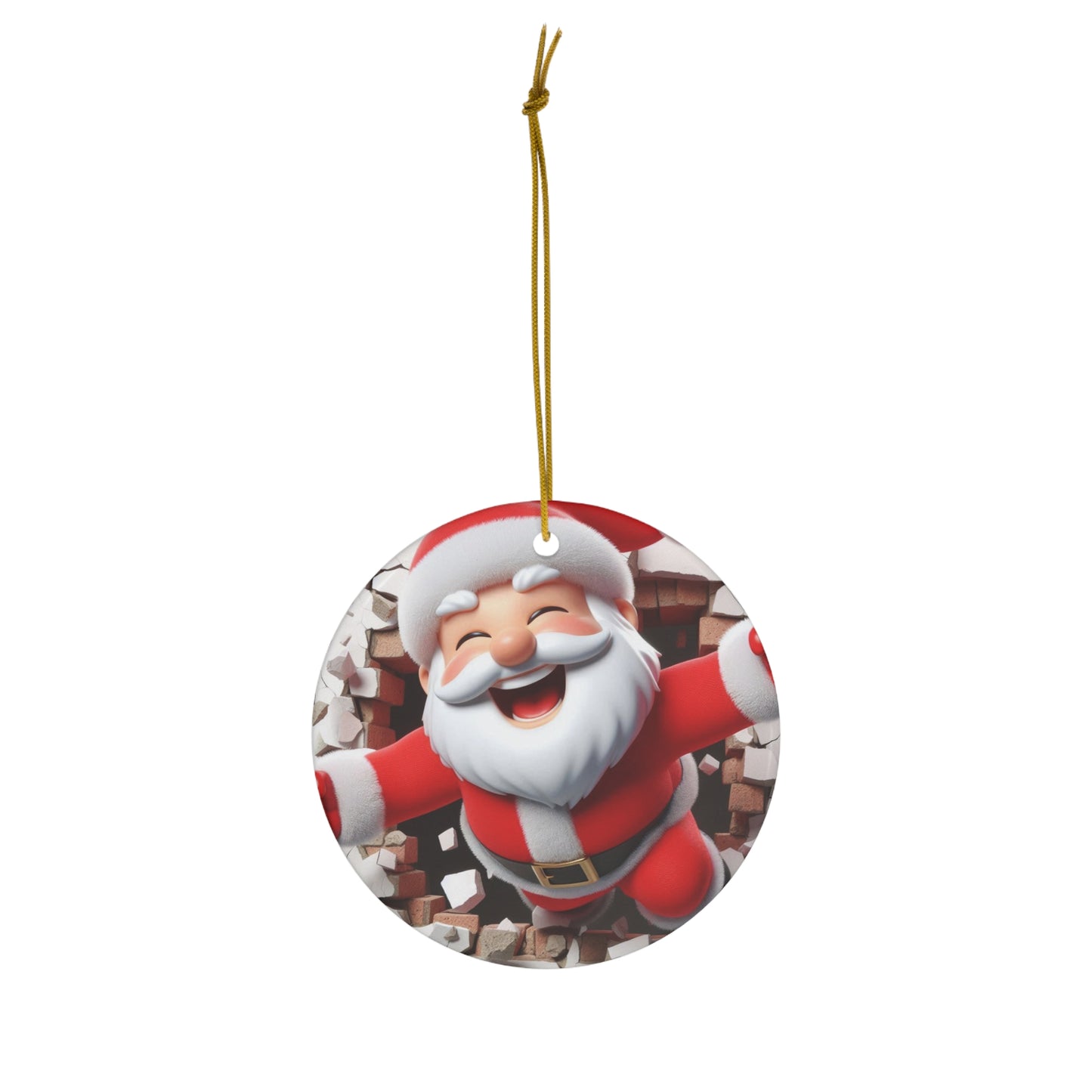 Ceramic Ornament. Santa breaking through wall, 1-Pack