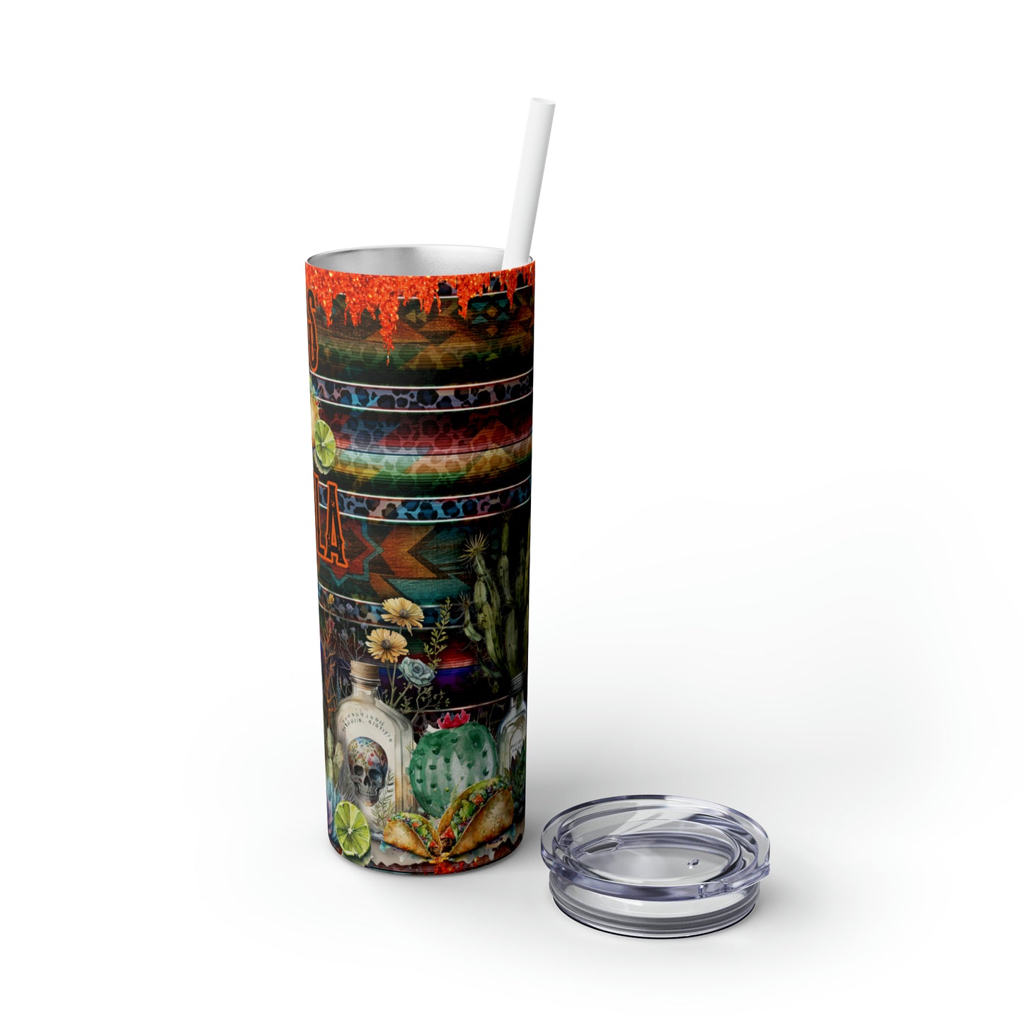 Tacos & Tequila - Skinny Tumbler with Straw, 20oz