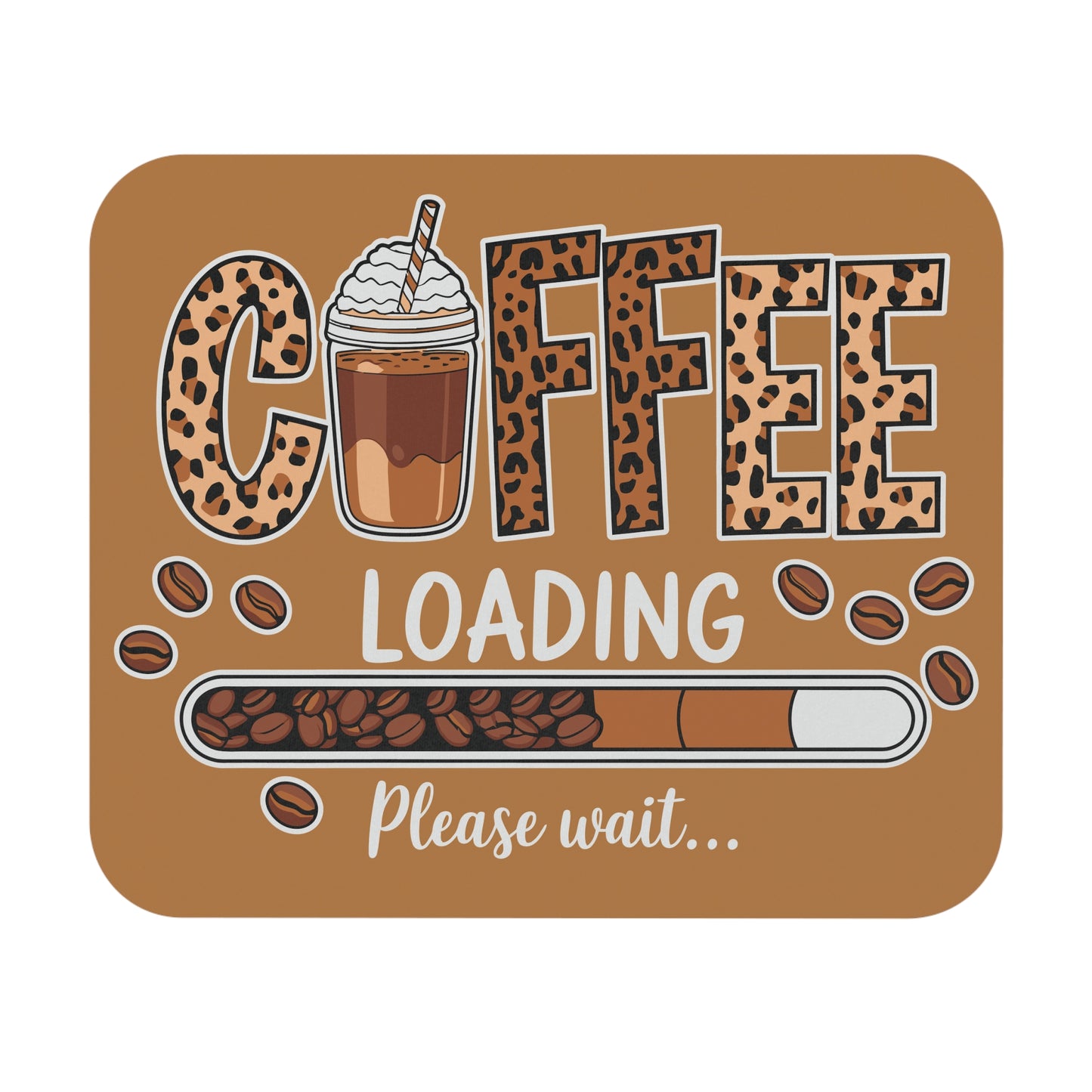 Coffee Loading Mouse Pad, Cute Office Gift, Animal Print Desk Accessory, Coffee Lover Decor, Workspace Essentials