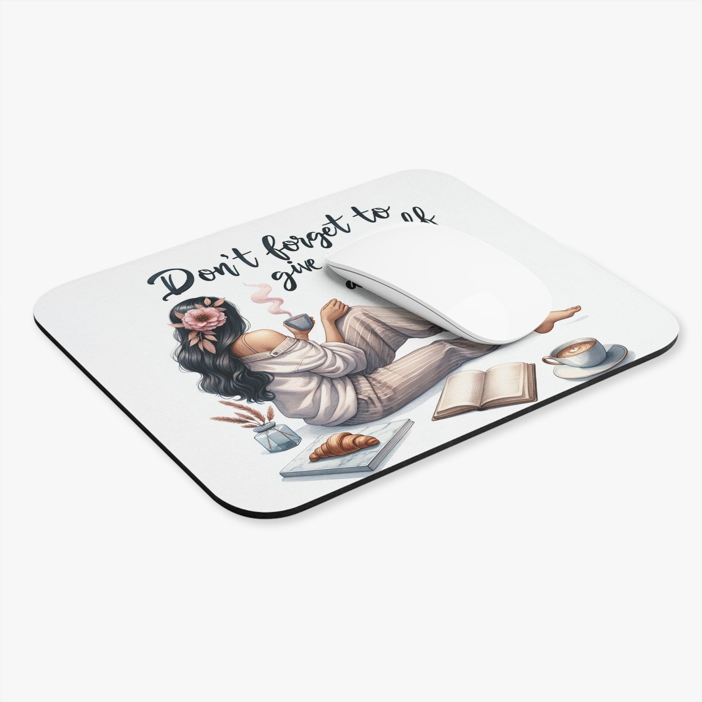 Cozy Self-Care Mouse Pad, Cute Desk Accessory, Gift for Home Office, Inspirational Quote, Relaxation Decor