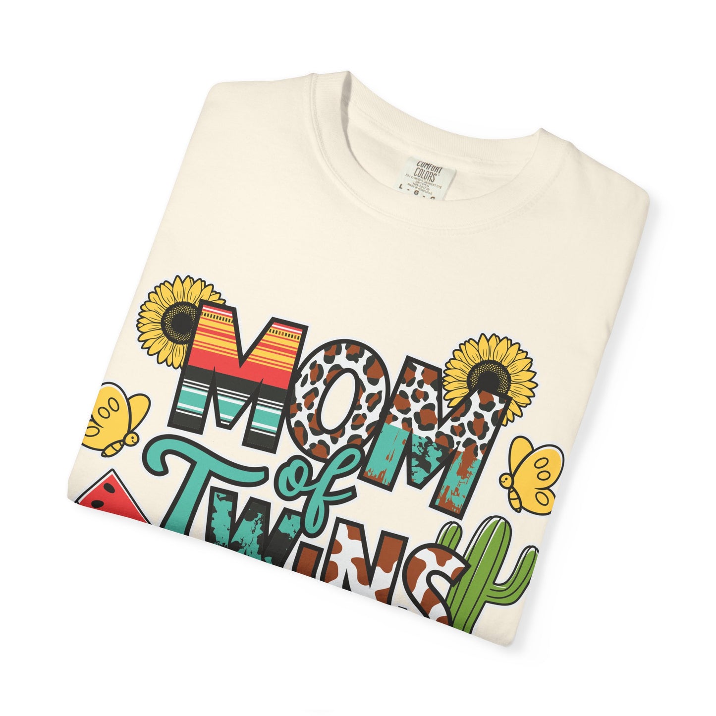 Western 'Mom of Twins' T-shirt with Sunflowers and Cactus