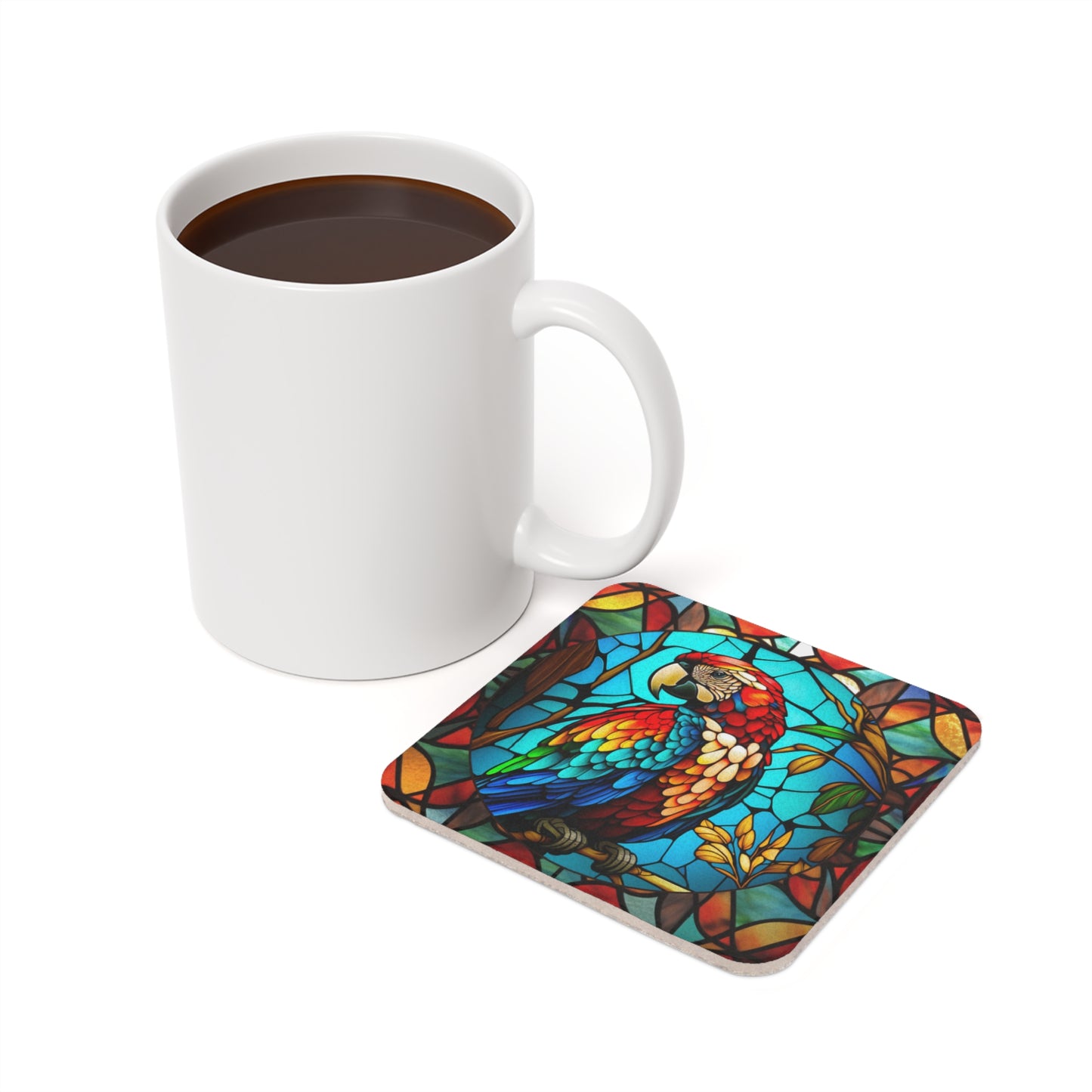 Stained Glass Macaw - Corkwood Coaster Set