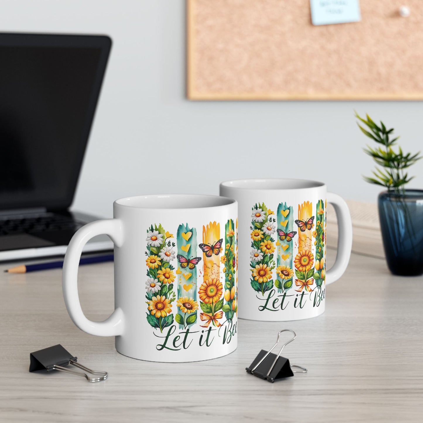 Floral Bee Ceramic Mug, Bee Lover Gift, Flower Mug, Garden Decor, Nature Lover's Coffee Cup, Spring Gift