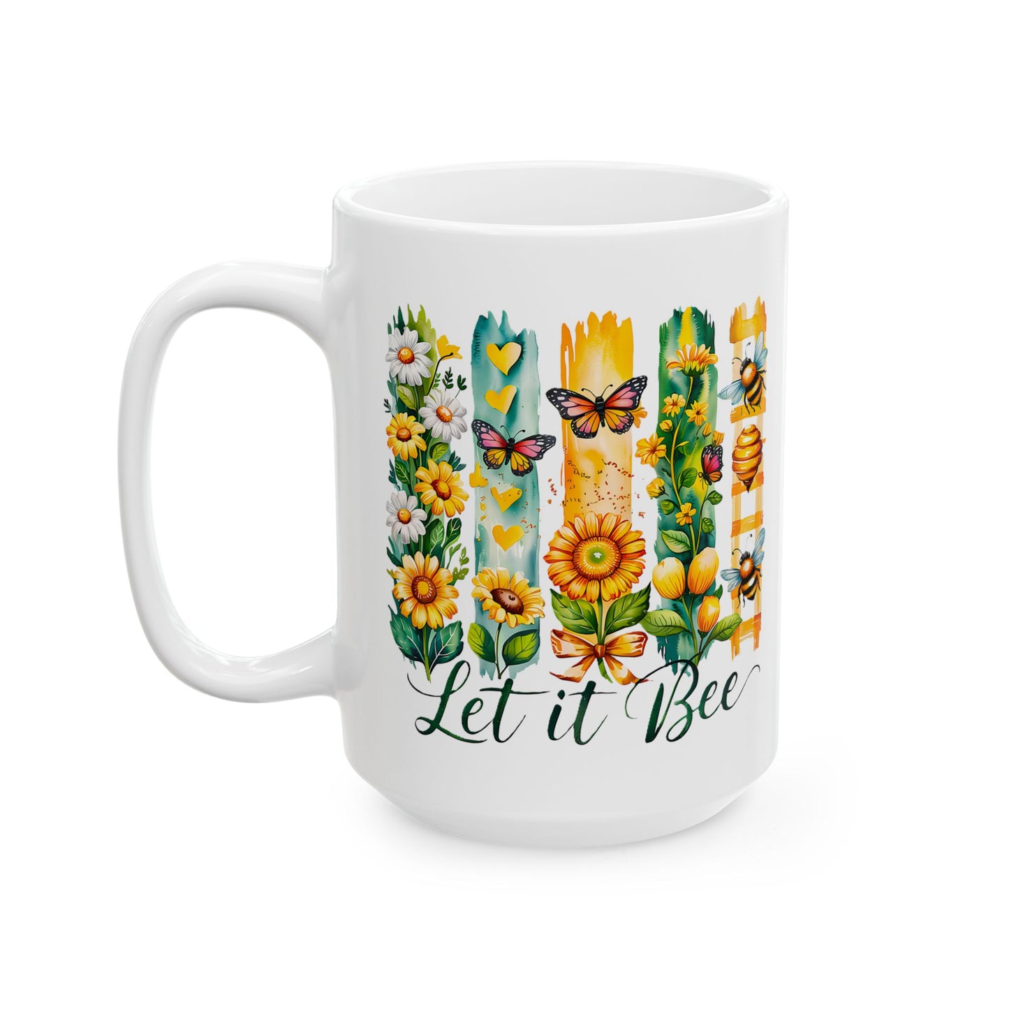 Floral Bee Ceramic Mug, Bee Lover Gift, Flower Mug, Garden Decor, Nature Lover's Coffee Cup, Spring Gift