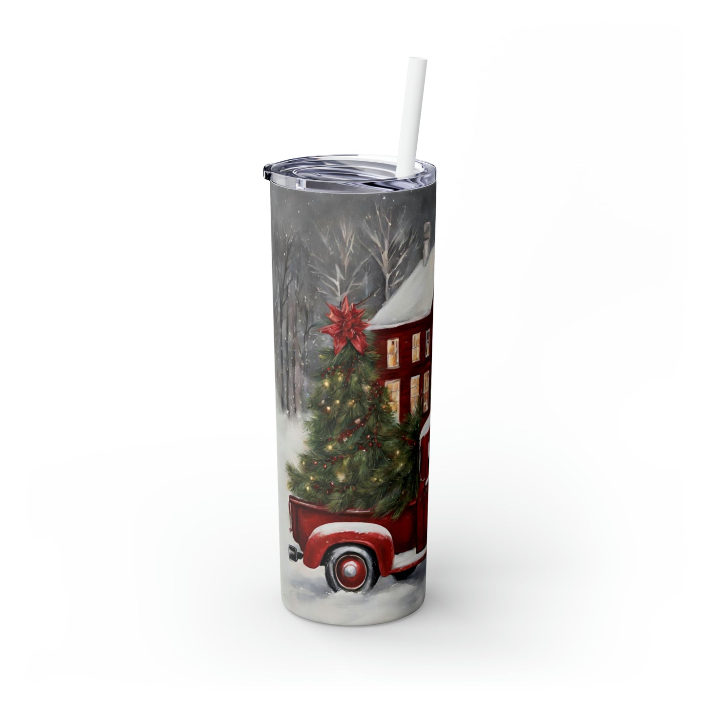 Country Christmas Truck - Skinny Tumbler with Straw, 20oz