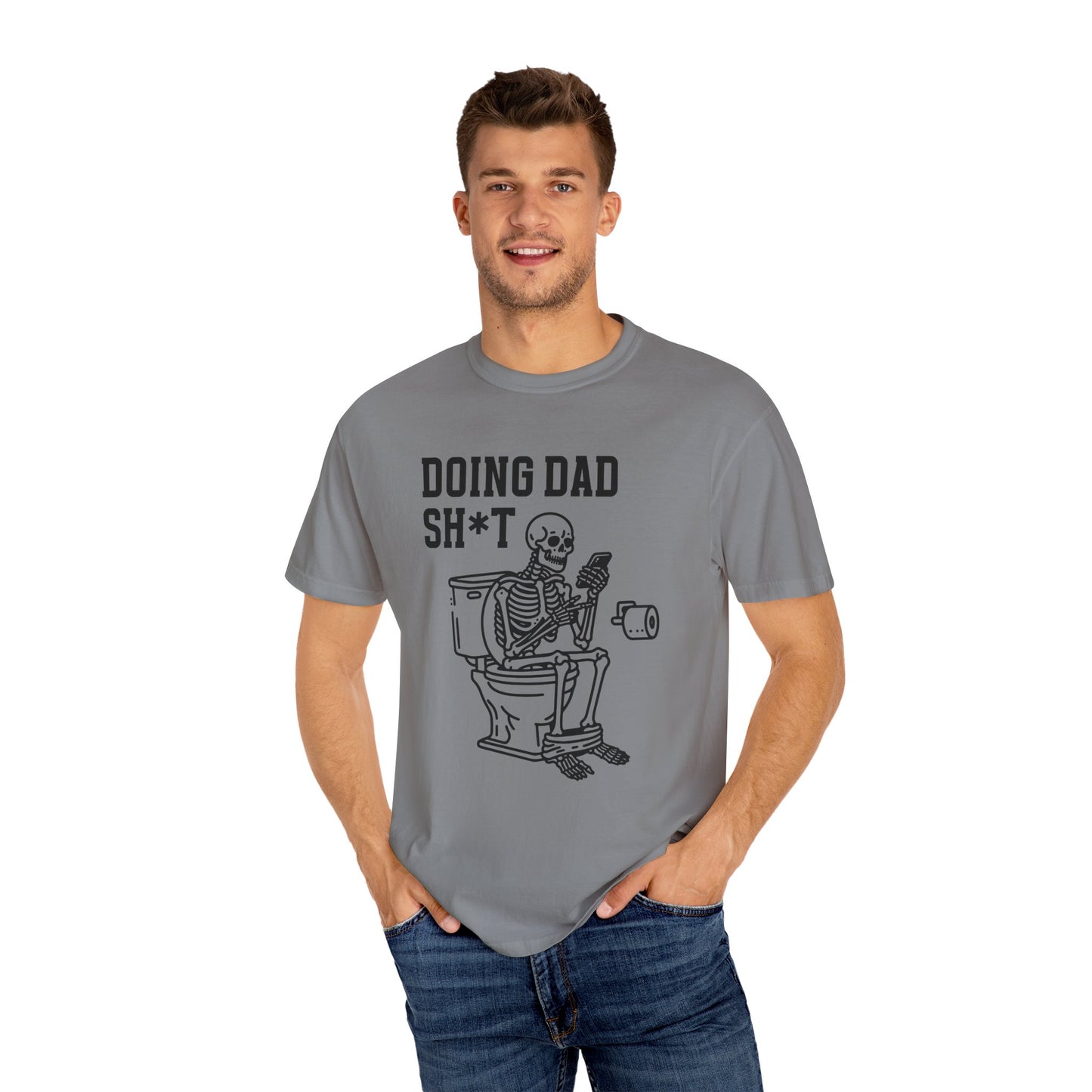 Humorous Dad T-Shirt, Skeleton Fun Tee, Laugh Gifts for Father’s Day, Men’s Casual Shirt, Parenting Humor Apparel