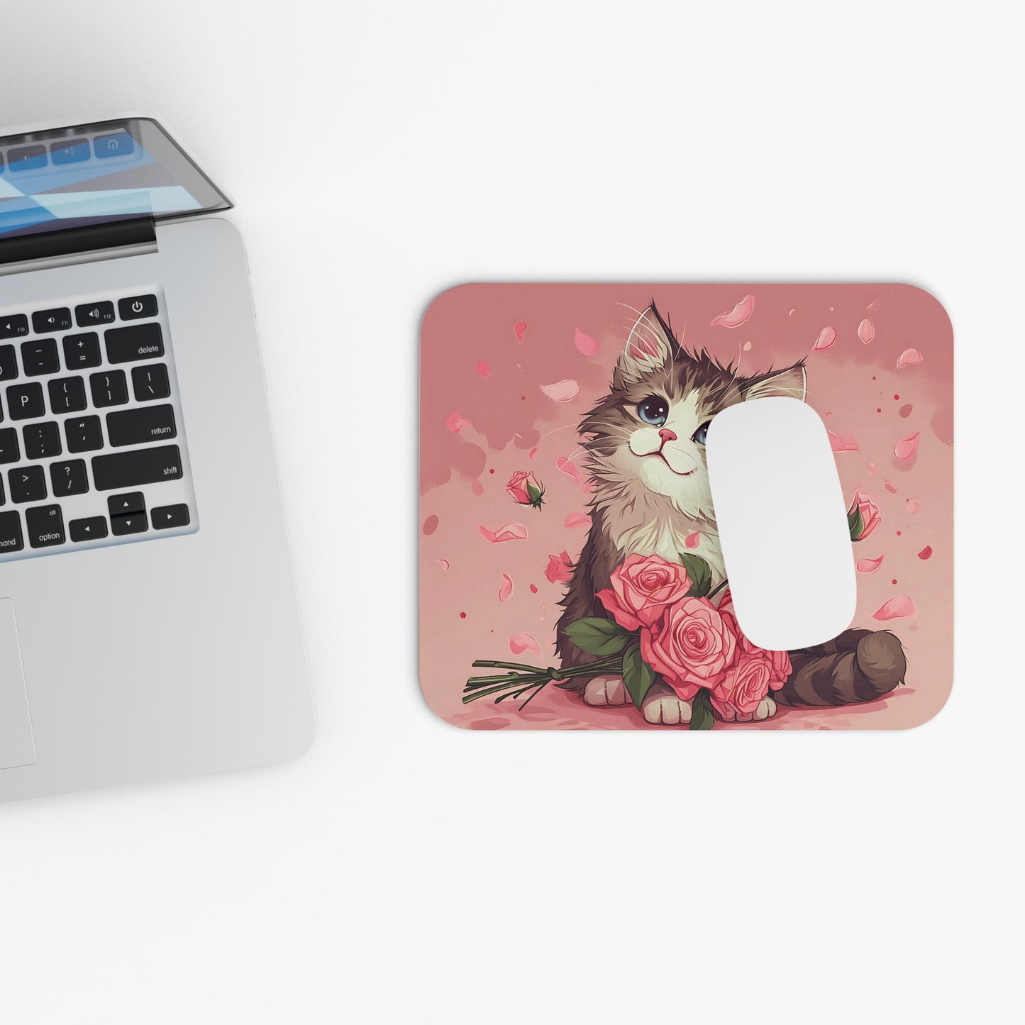 Cat with Roses - Mouse Pad