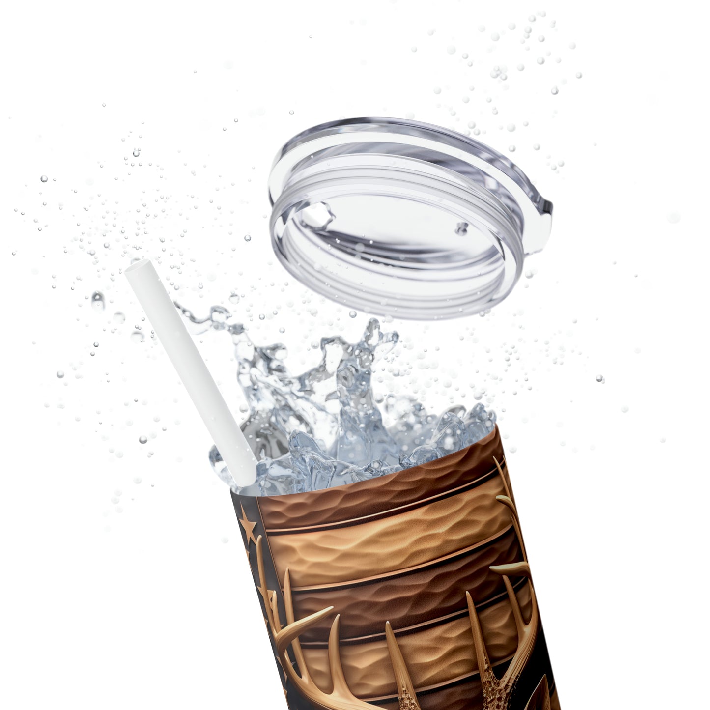 3D Deer - Skinny Tumbler with Straw, 20oz