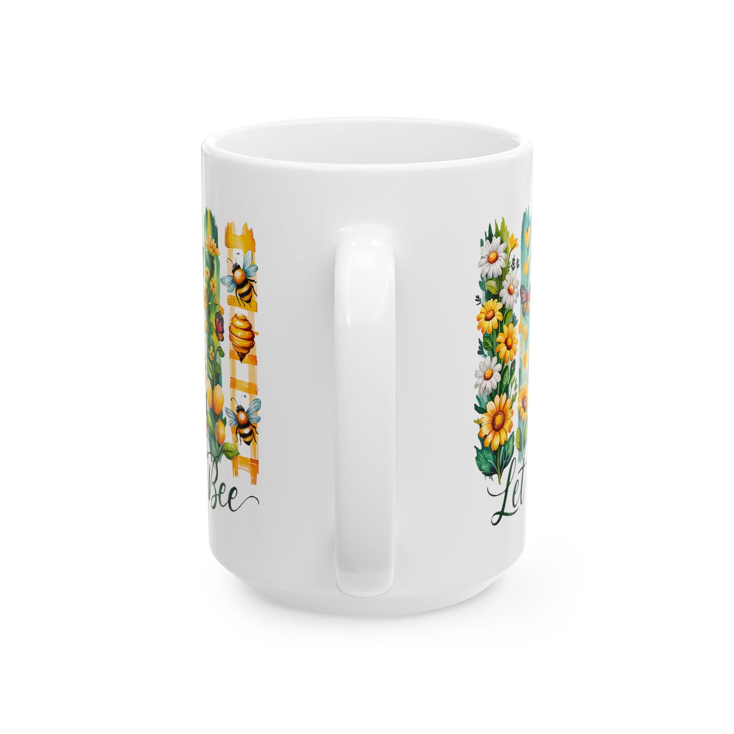 Floral Bee Ceramic Mug, Bee Lover Gift, Flower Mug, Garden Decor, Nature Lover's Coffee Cup, Spring Gift