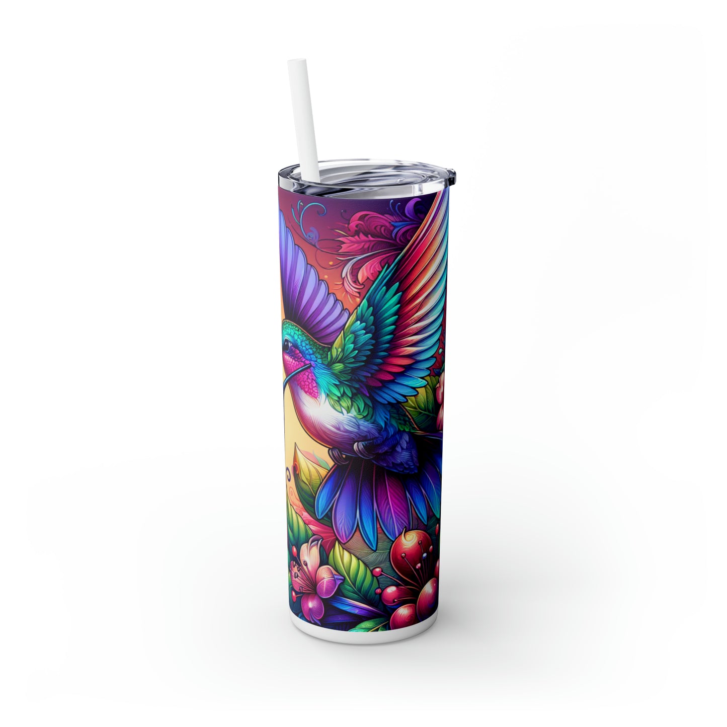Colorful Hummingbirds - Skinny Tumbler with Straw, 20oz