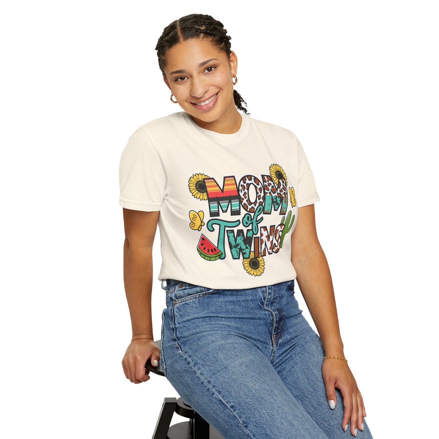 Western 'Mom of Twins' T-shirt with Sunflowers and Cactus