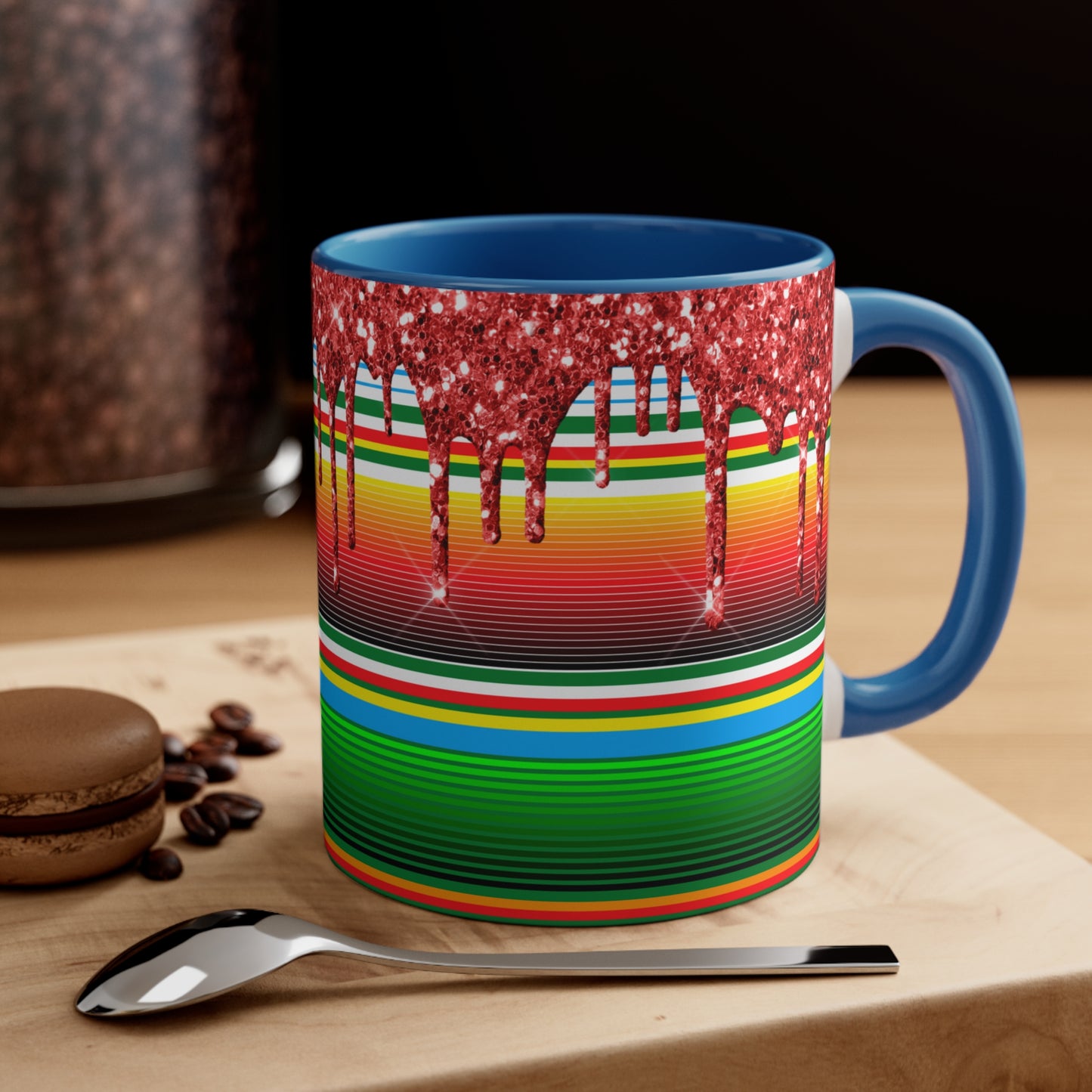 Serape Blanket with Red Glitter Dripping - Accent Coffee Mug, 11oz