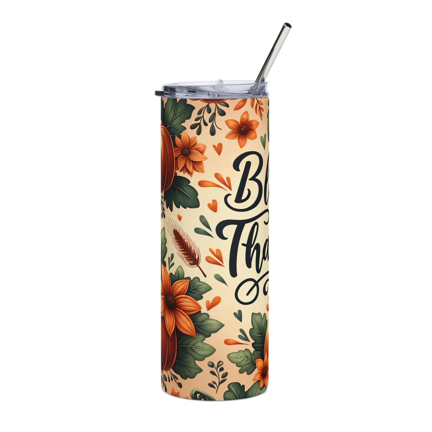 Thankful Pumpkin Stainless Steel Tumbler | 20oz Fall Travel Mug | Blessed & Thankful Cup | Autumn Gifts | Thanksgiving Decor
