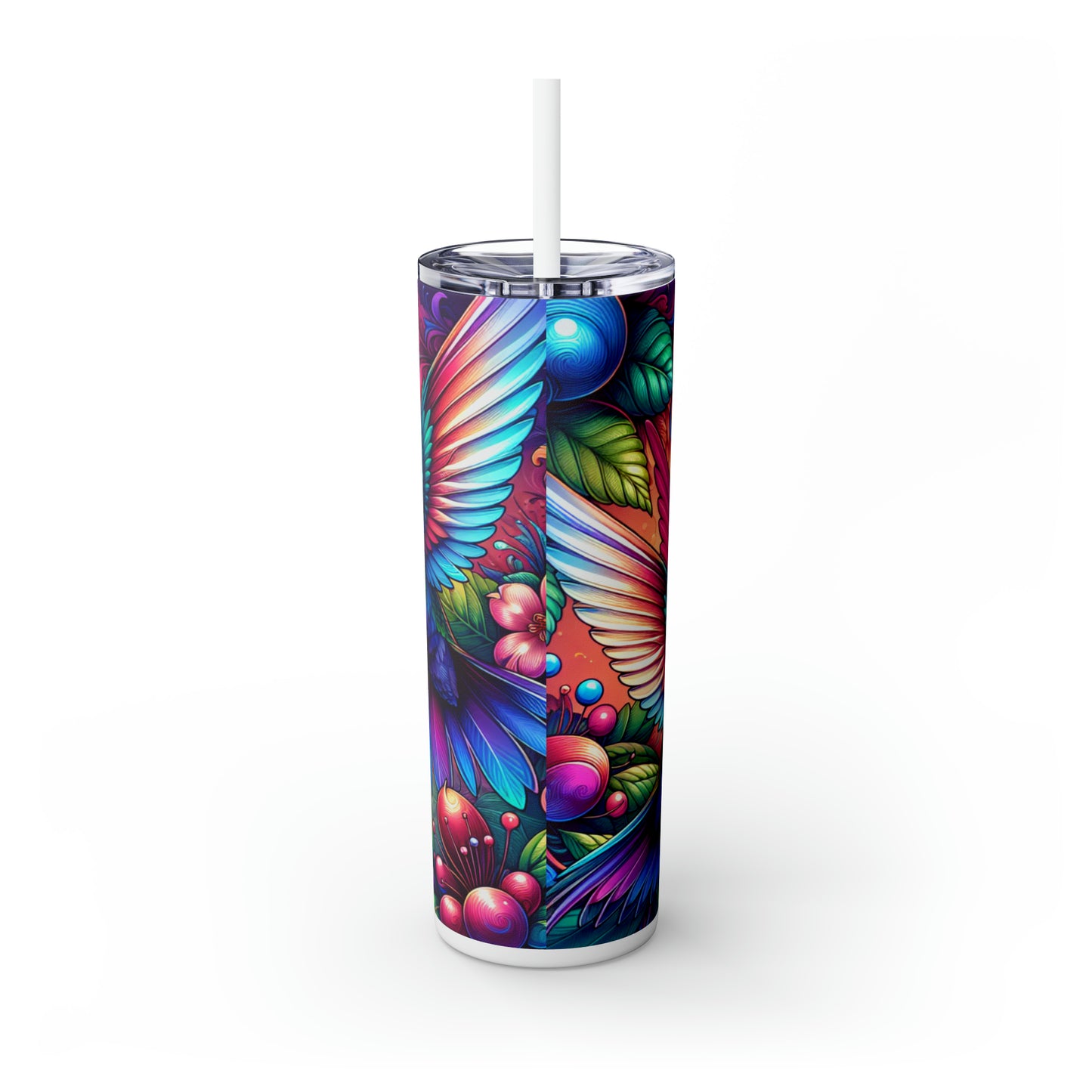 Colorful Hummingbirds - Skinny Tumbler with Straw, 20oz