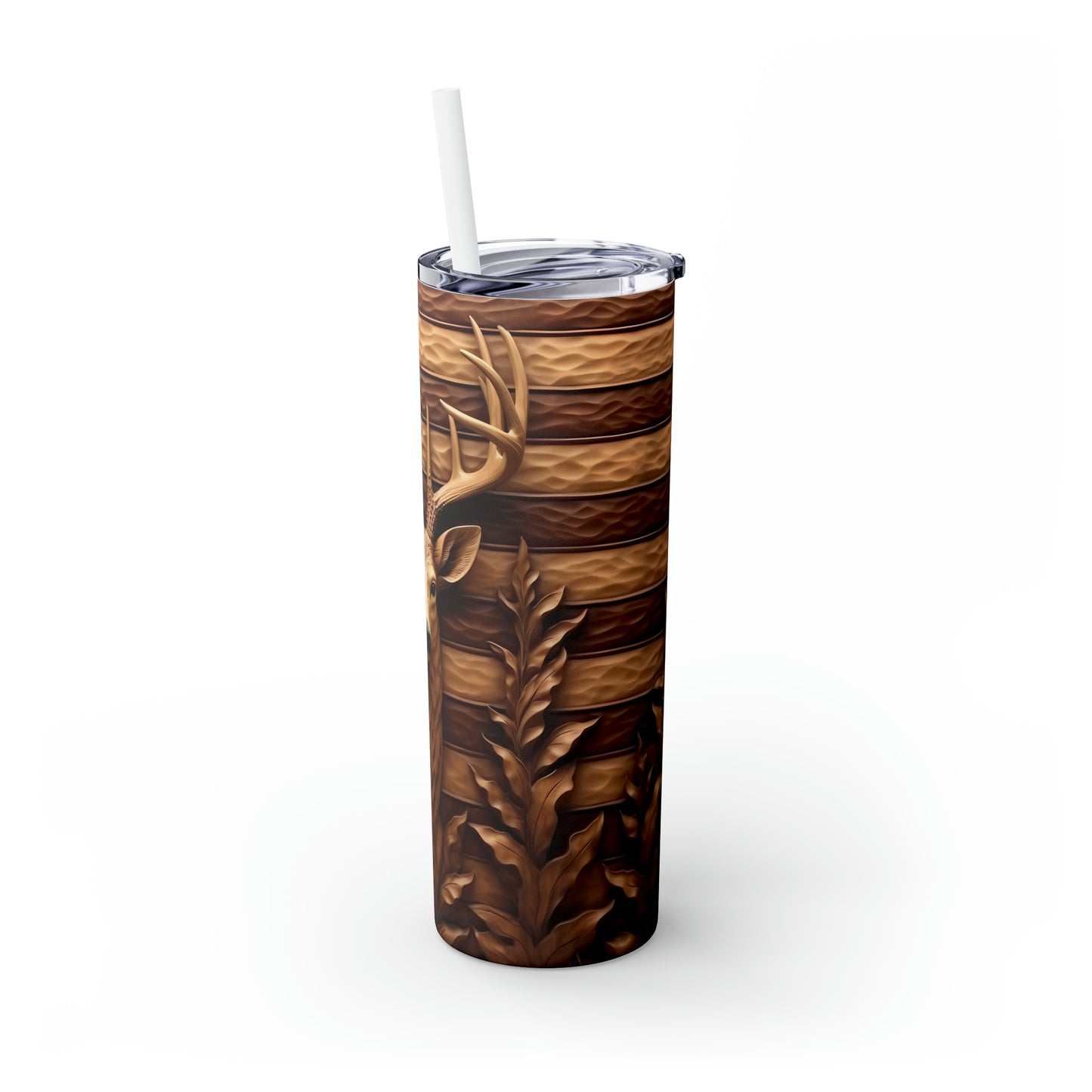 3D Deer - Skinny Tumbler with Straw, 20oz