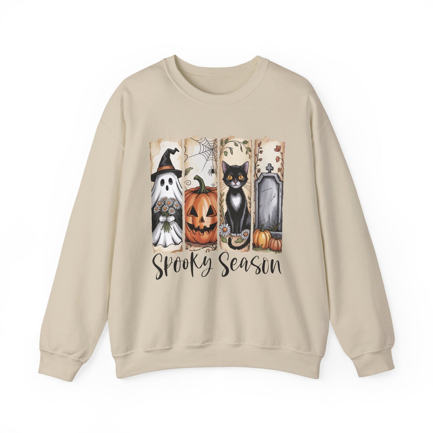 Spooky Season Crewneck Sweatshirt | Cozy Fall Apparel, Halloween Gift, Unisex Sweatshirt, Seasonal Fashion, Ghosts & Cats Design