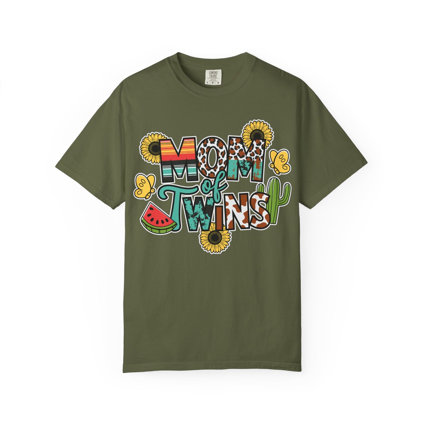 Western 'Mom of Twins' T-shirt with Sunflowers and Cactus