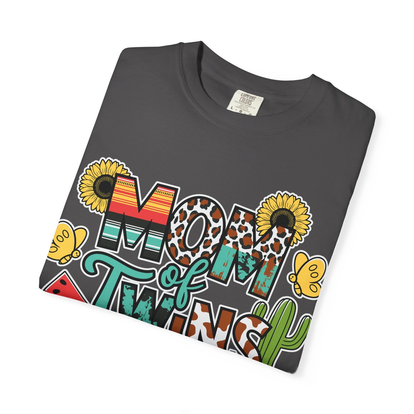Western 'Mom of Twins' T-shirt with Sunflowers and Cactus