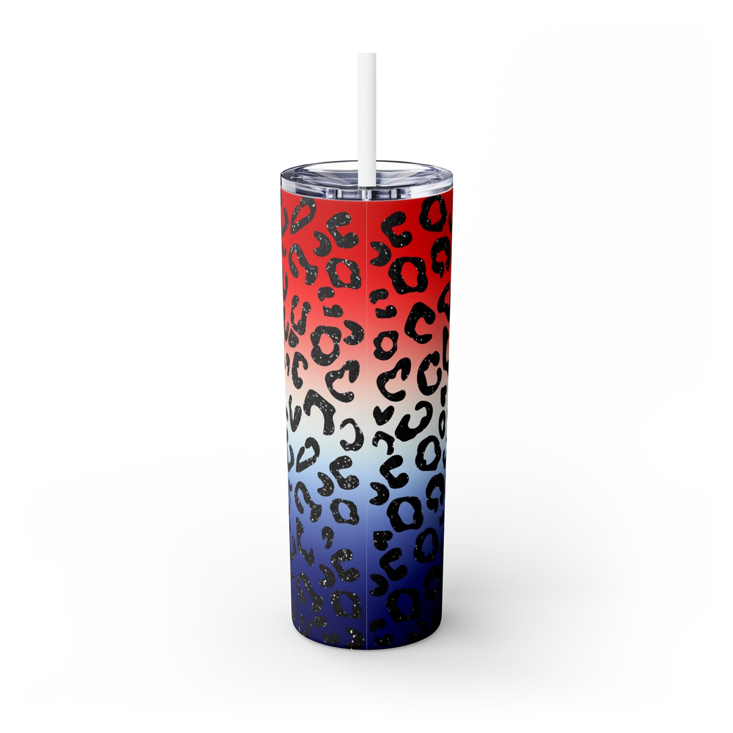 Red White Blue Cheetah - Skinny Tumbler with Straw, 20oz