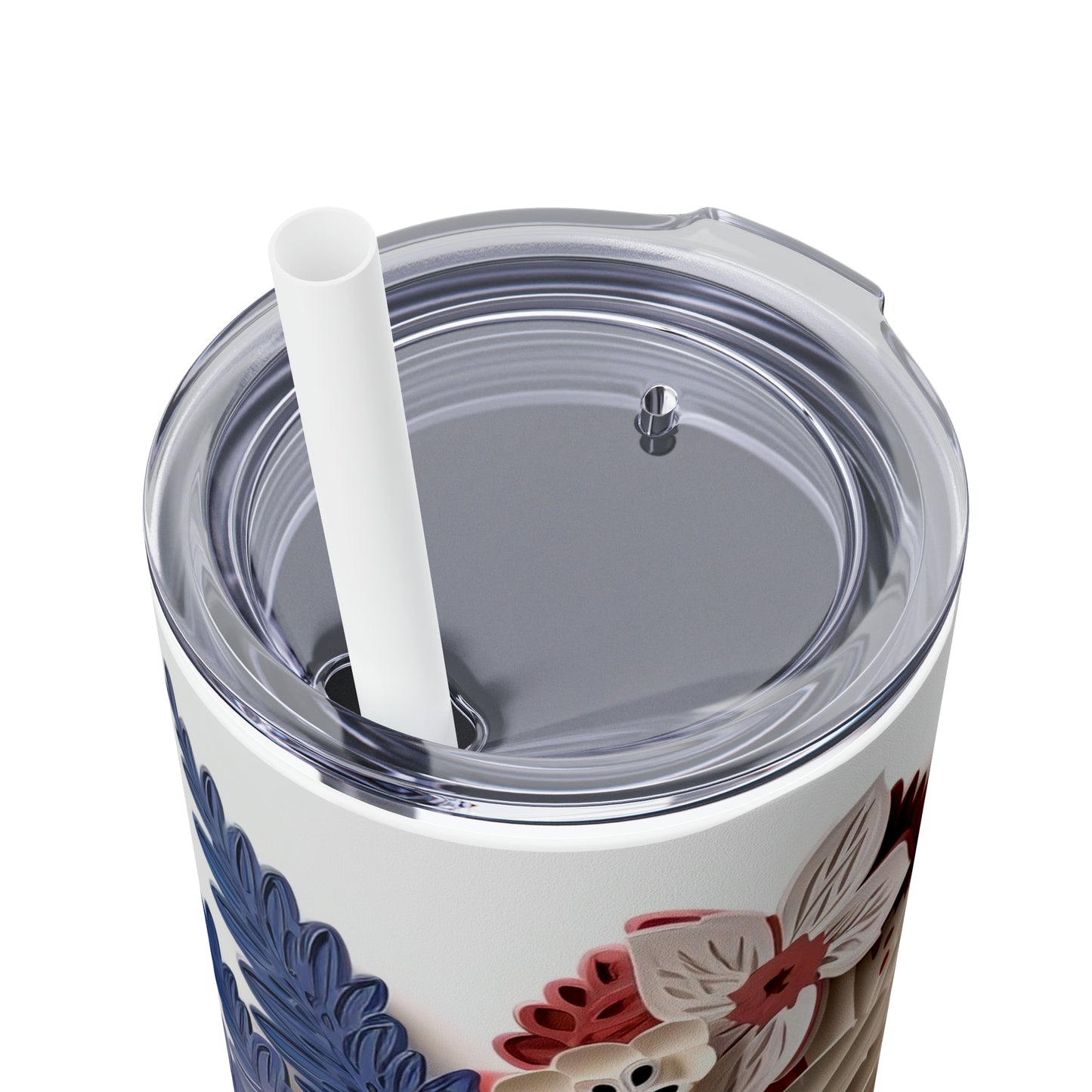 3D Flag and Flowers - Skinny Tumbler with Straw, 20oz
