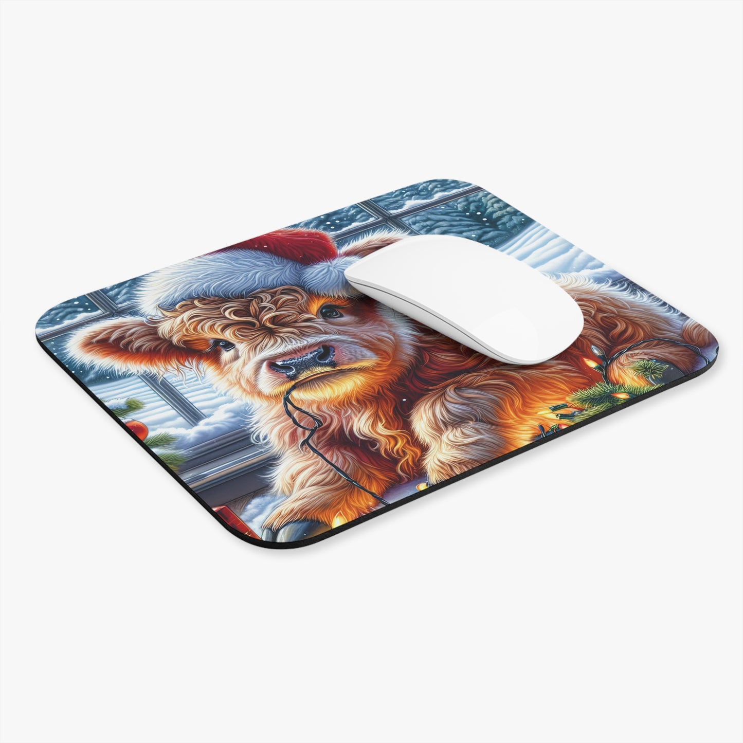 Mouse Pad - Cute Highland Cow in Santa Hat