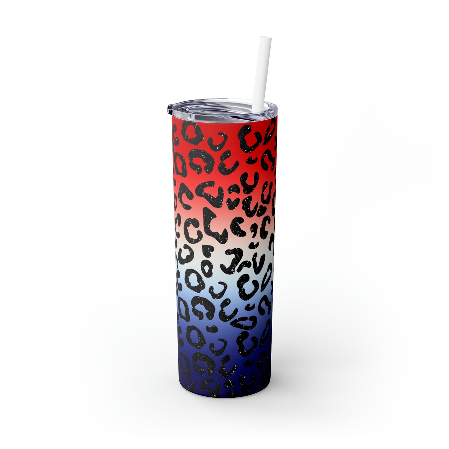 Red White Blue Cheetah - Skinny Tumbler with Straw, 20oz