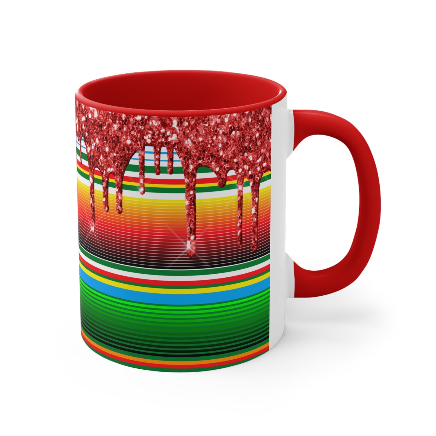 Serape Blanket with Red Glitter Dripping - Accent Coffee Mug, 11oz