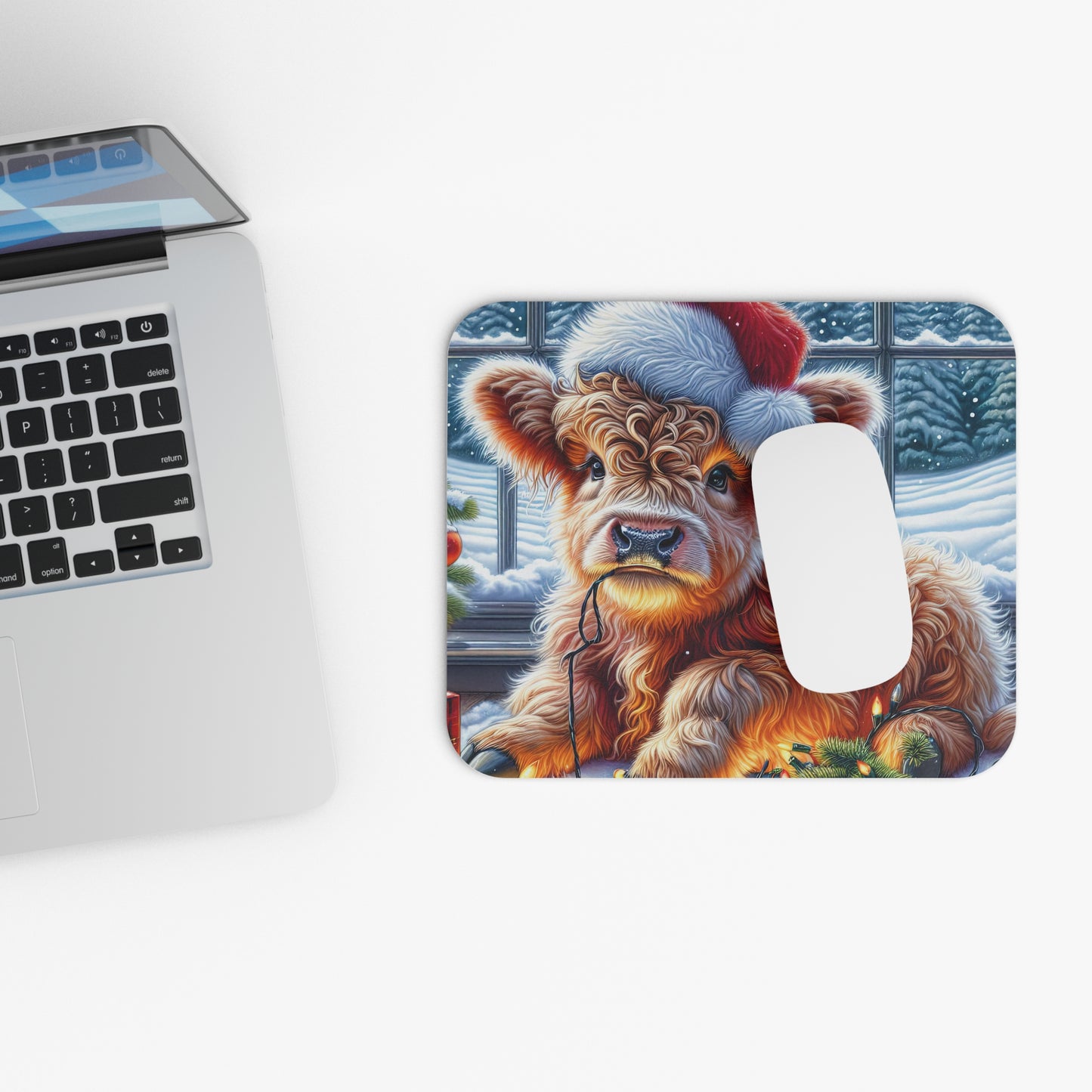 Mouse Pad - Cute Highland Cow in Santa Hat