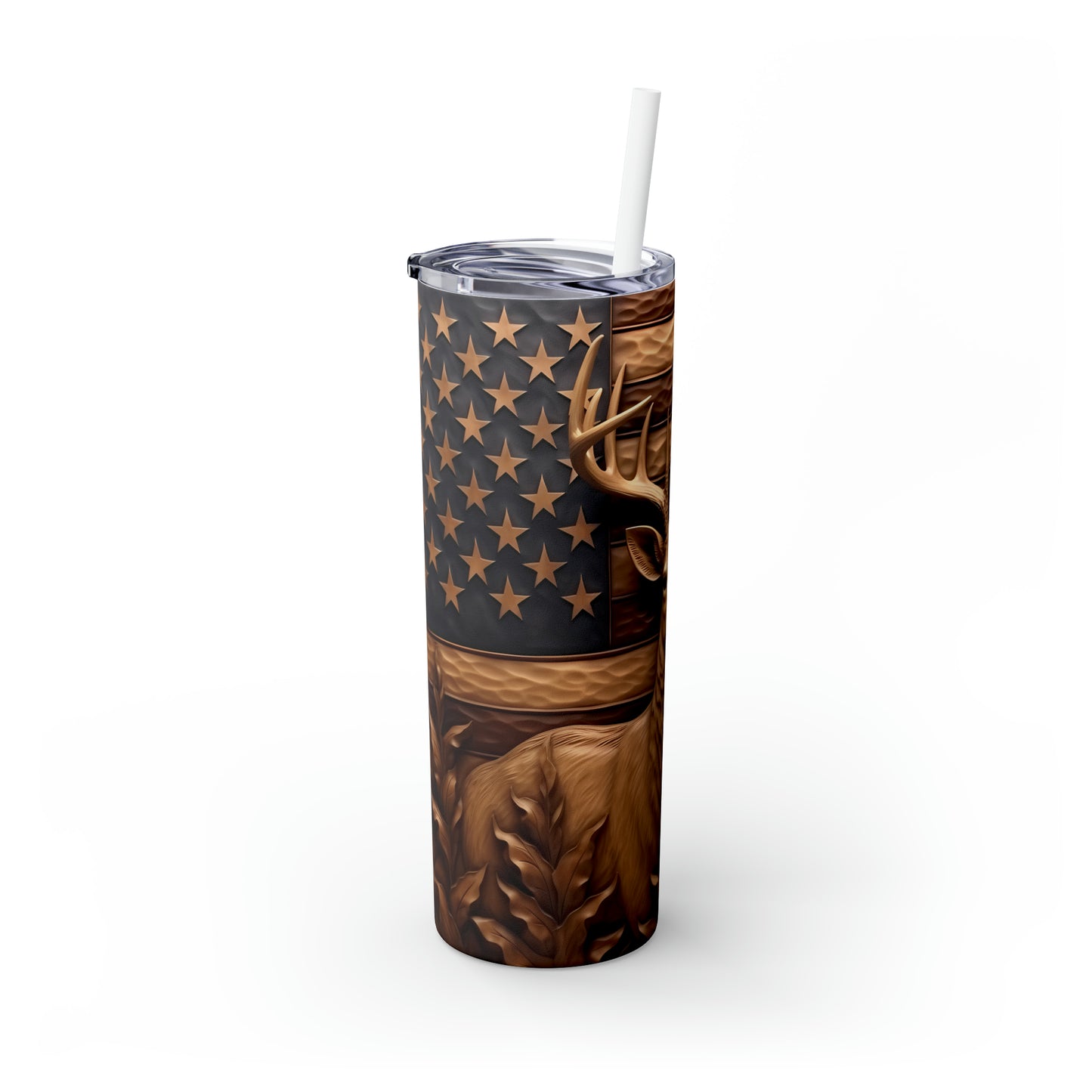 3D Deer - Skinny Tumbler with Straw, 20oz