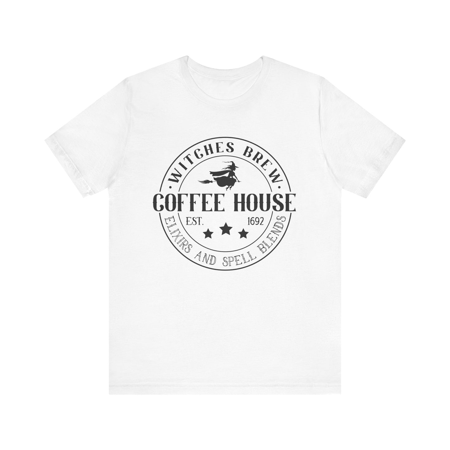 Witches Brew Coffee House Tee, Unisex Short Sleeve Shirt, Coffee Lover Gift, Halloween Apparel, Witchy T-Shirt, Casual Wear