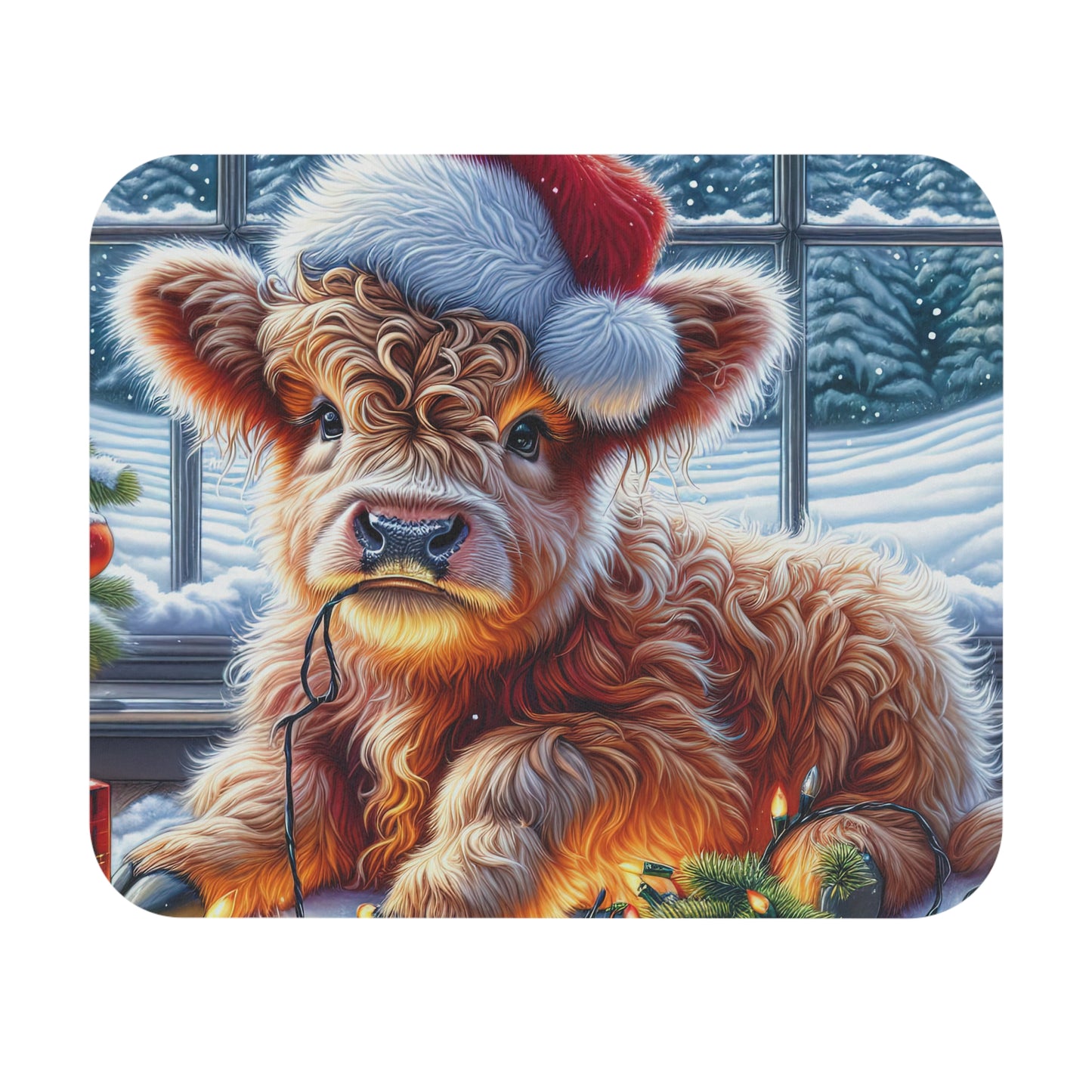 Mouse Pad - Cute Highland Cow in Santa Hat