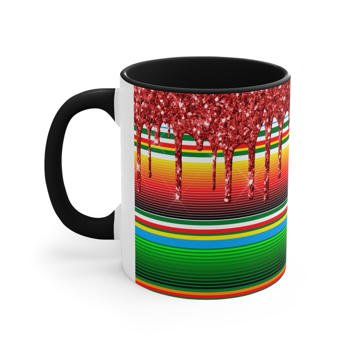 Serape Blanket with Red Glitter Dripping - Accent Coffee Mug, 11oz