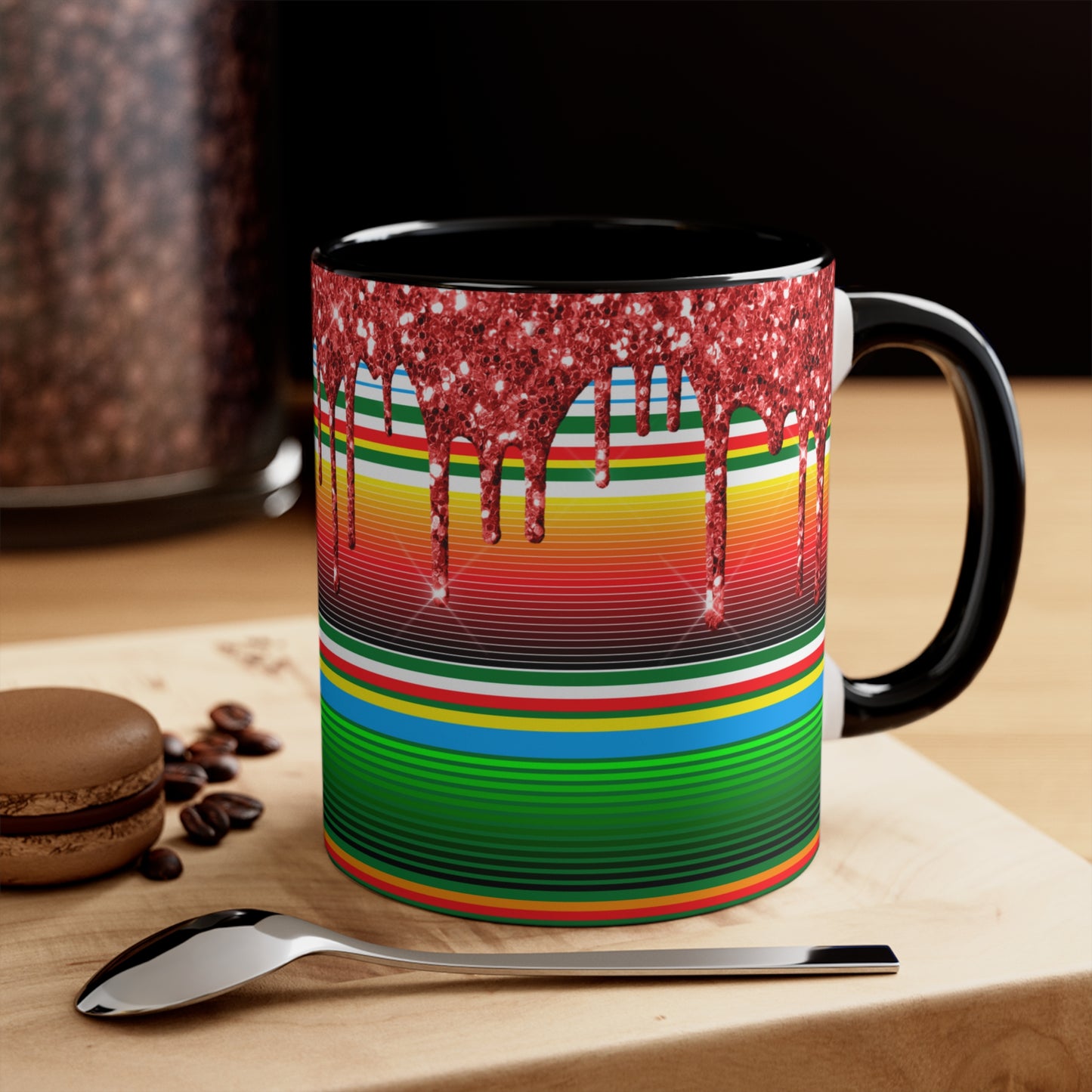 Serape Blanket with Red Glitter Dripping - Accent Coffee Mug, 11oz