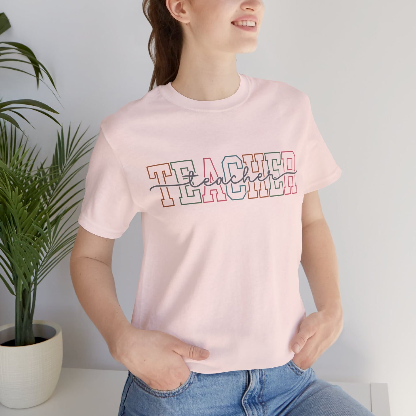 Colorful 'Teacher' Unisex Jersey Short Sleeve Tee - Perfect Gift for Educators