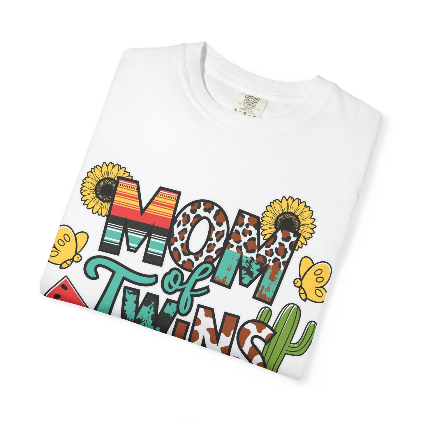 Western 'Mom of Twins' T-shirt with Sunflowers and Cactus