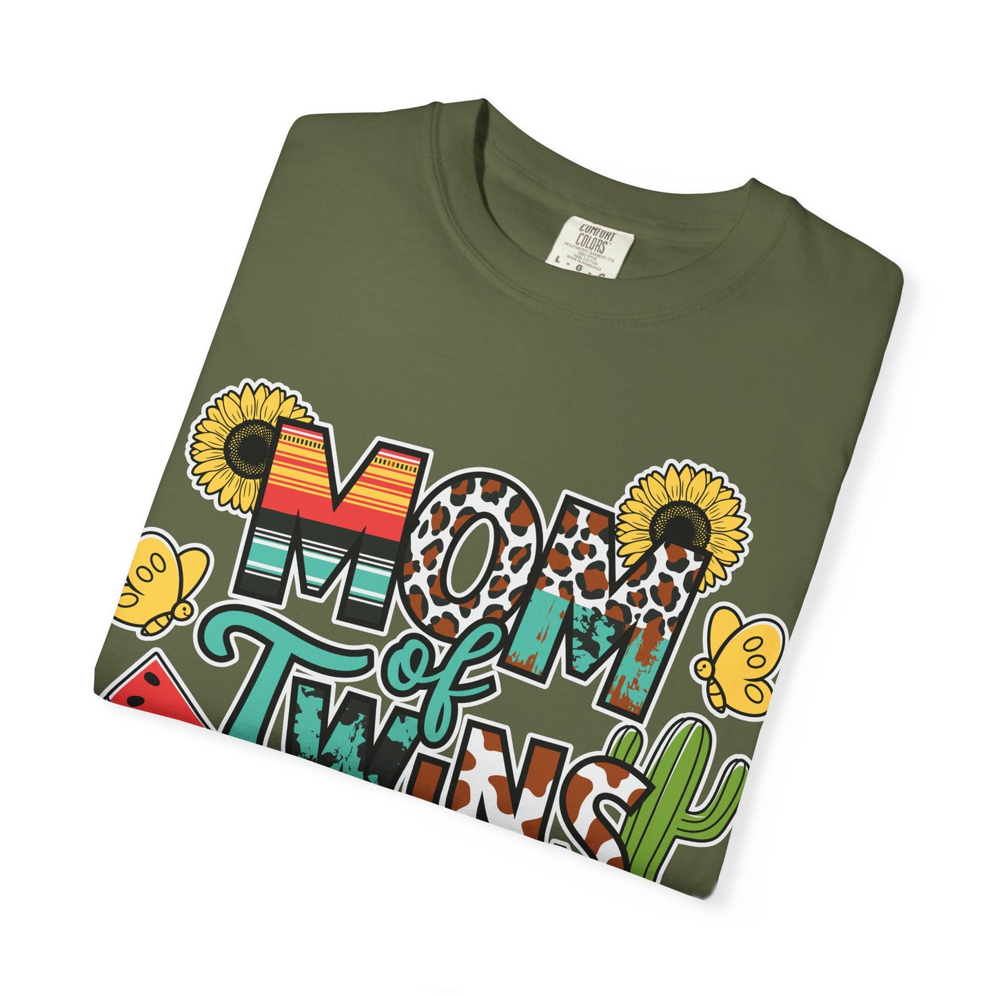 Western 'Mom of Twins' T-shirt with Sunflowers and Cactus