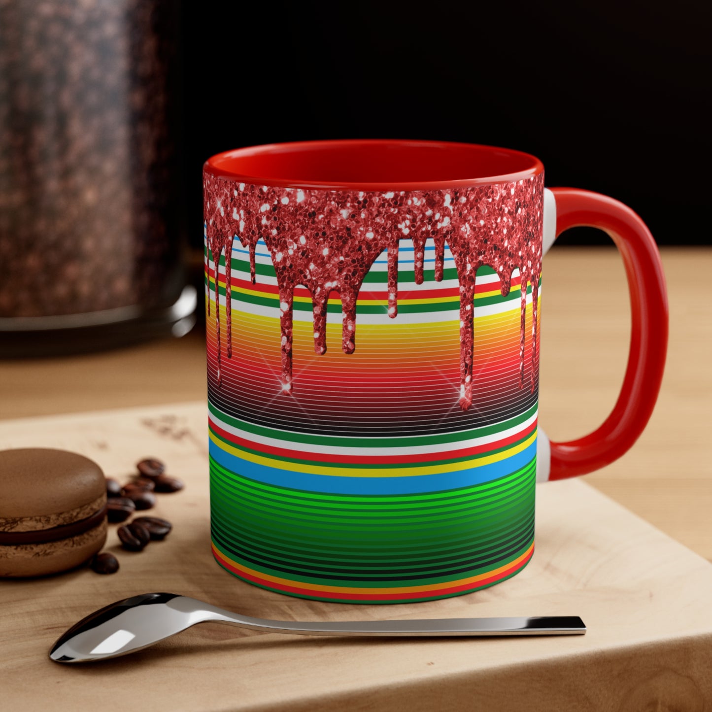 Serape Blanket with Red Glitter Dripping - Accent Coffee Mug, 11oz