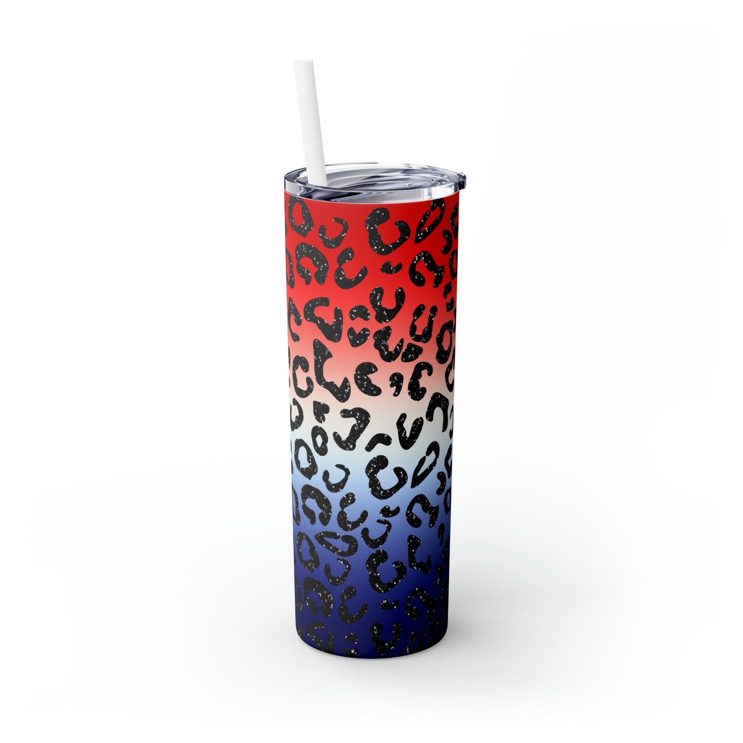Red White Blue Cheetah - Skinny Tumbler with Straw, 20oz