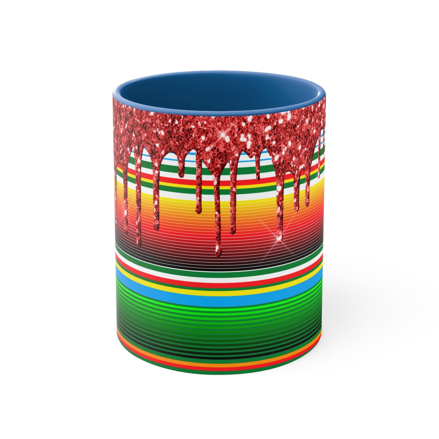 Serape Blanket with Red Glitter Dripping - Accent Coffee Mug, 11oz