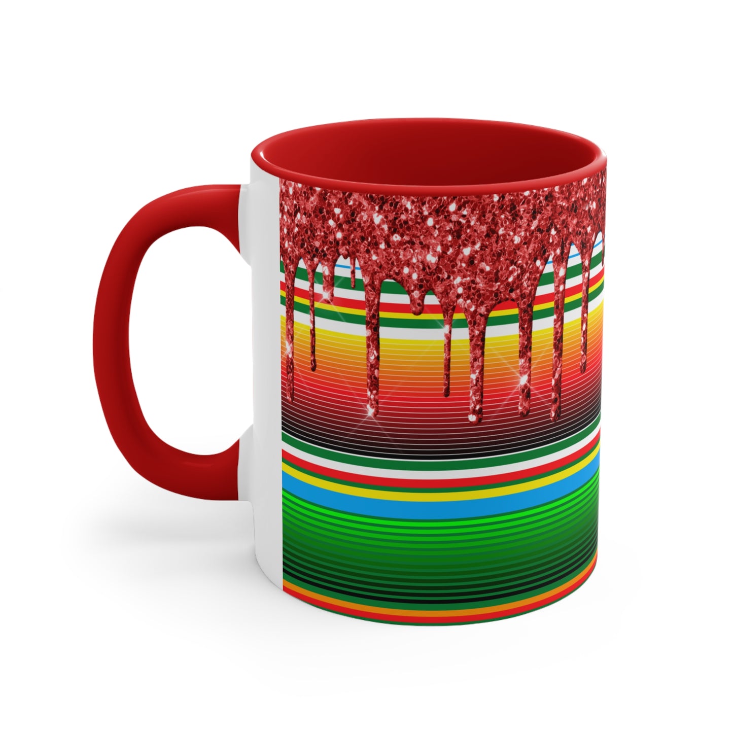 Serape Blanket with Red Glitter Dripping - Accent Coffee Mug, 11oz