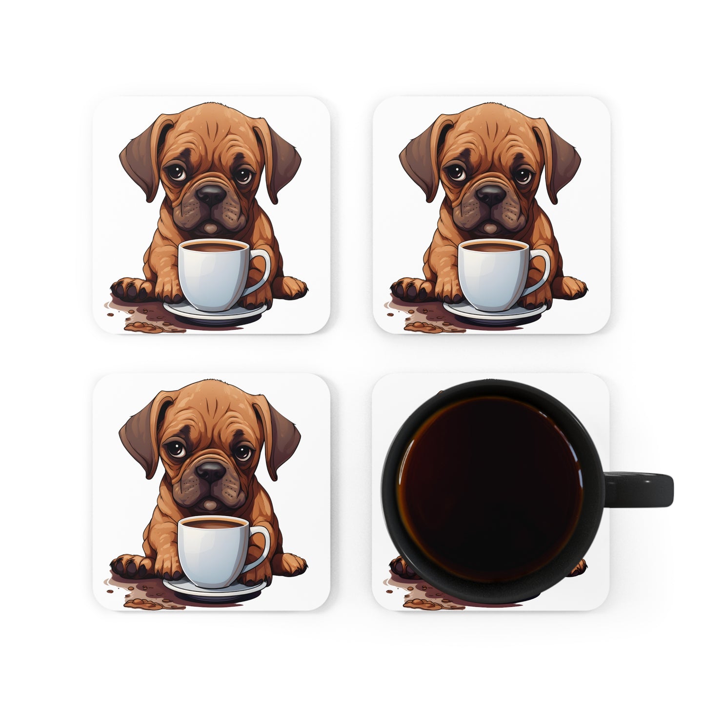 Dog and Coffee - Corkwood Coaster Set