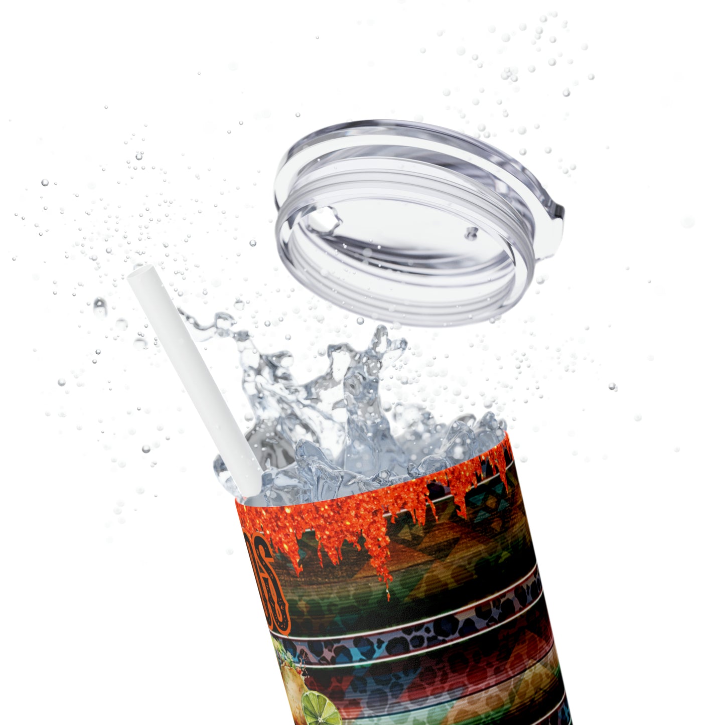 Tacos & Tequila - Skinny Tumbler with Straw, 20oz