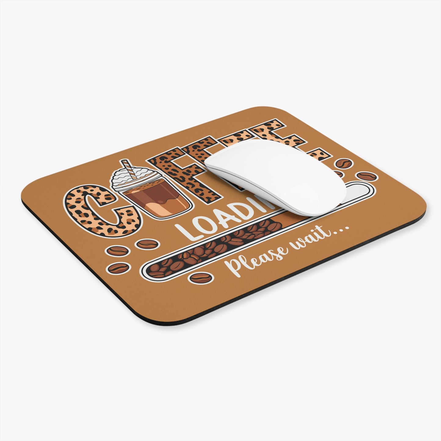 Coffee Loading Mouse Pad, Cute Office Gift, Animal Print Desk Accessory, Coffee Lover Decor, Workspace Essentials