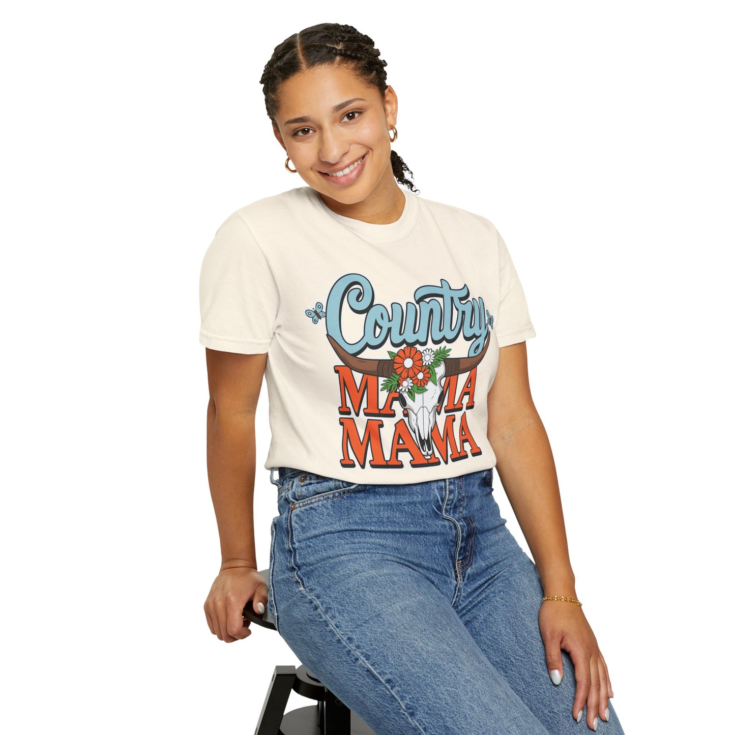 Country Mama Garment-Dyed T-Shirt, Fun Summer Tee, Gift for Moms, Vintage Style Top, Women's Casual Wear, Family Reunion Shirt
