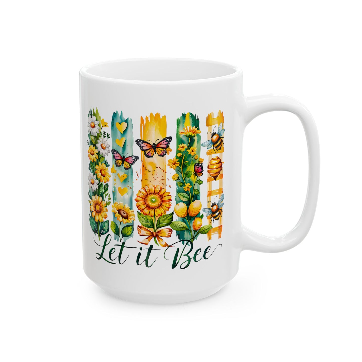 Floral Bee Ceramic Mug, Bee Lover Gift, Flower Mug, Garden Decor, Nature Lover's Coffee Cup, Spring Gift