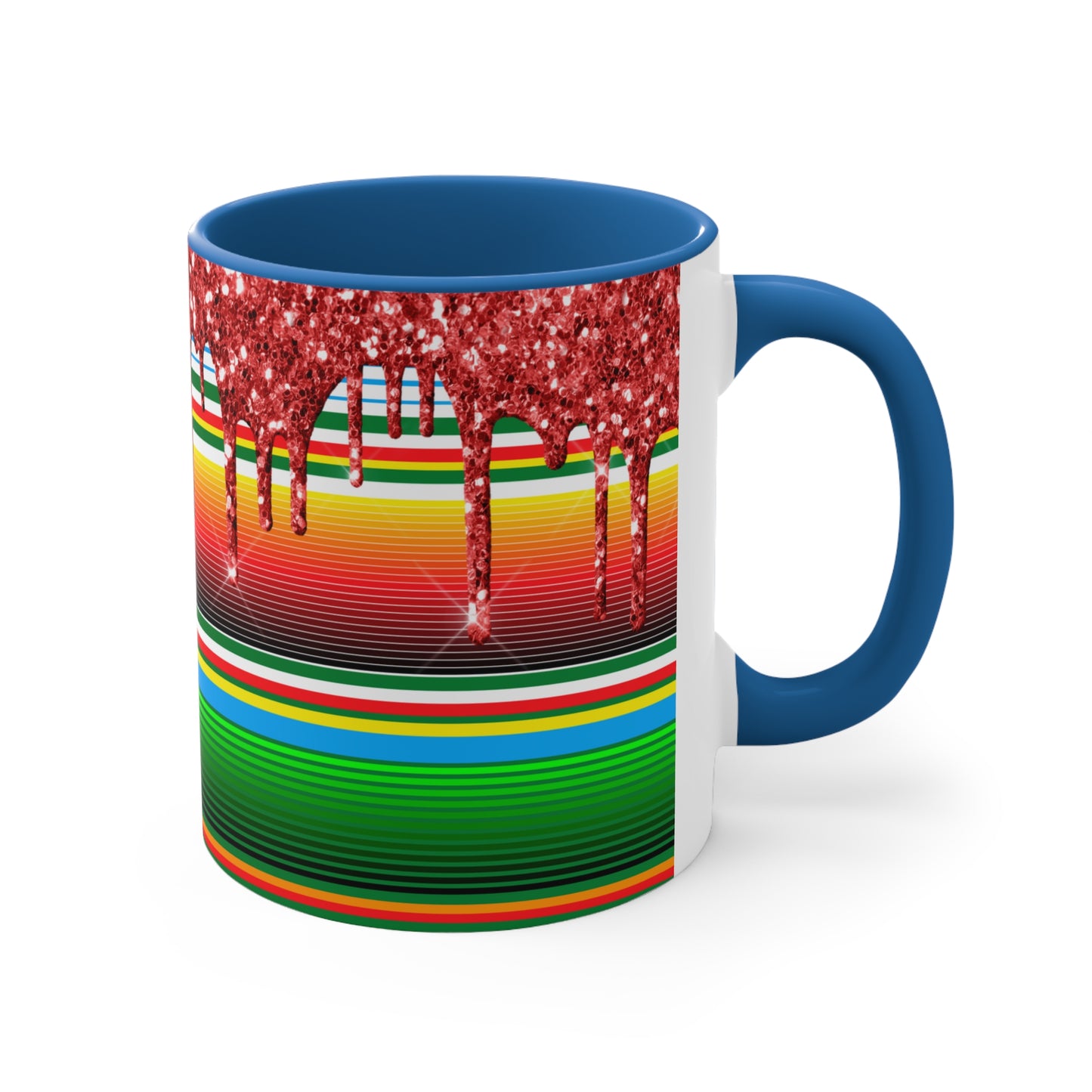 Serape Blanket with Red Glitter Dripping - Accent Coffee Mug, 11oz