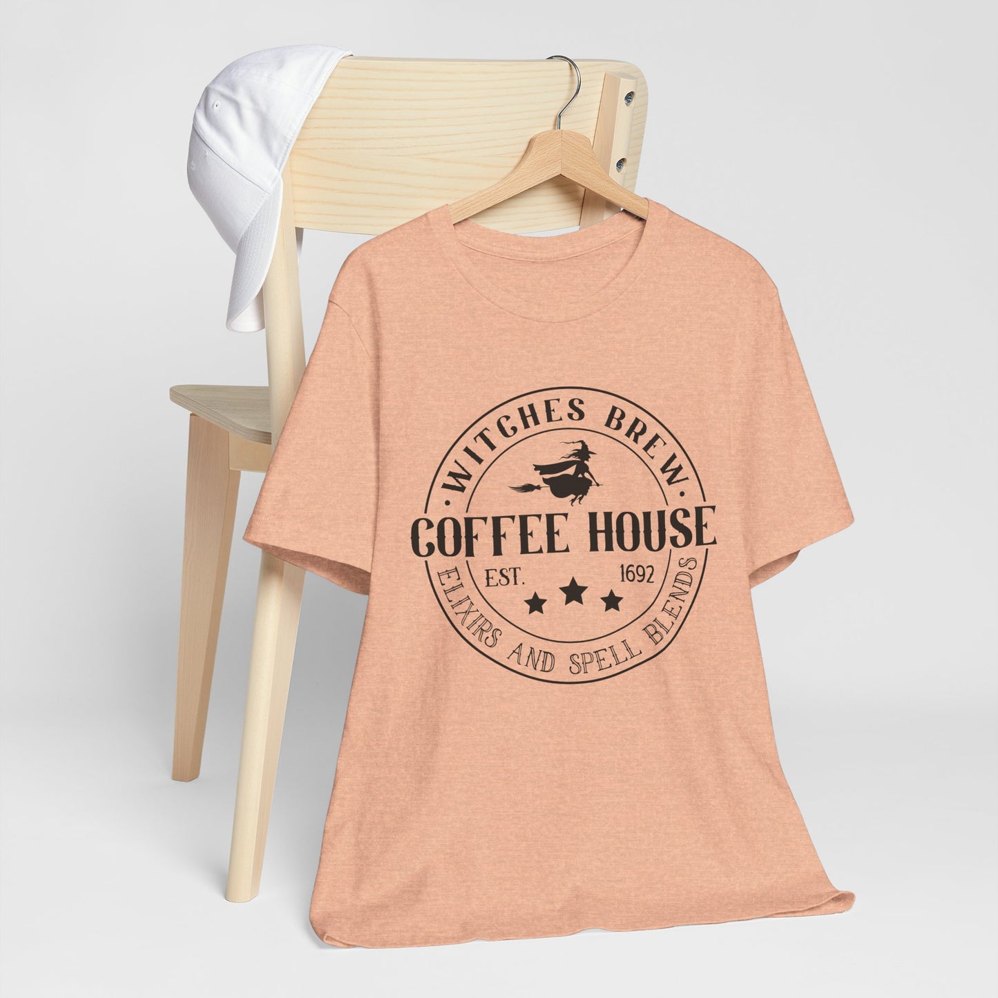 Witches Brew Coffee House Tee, Unisex Short Sleeve Shirt, Coffee Lover Gift, Halloween Apparel, Witchy T-Shirt, Casual Wear