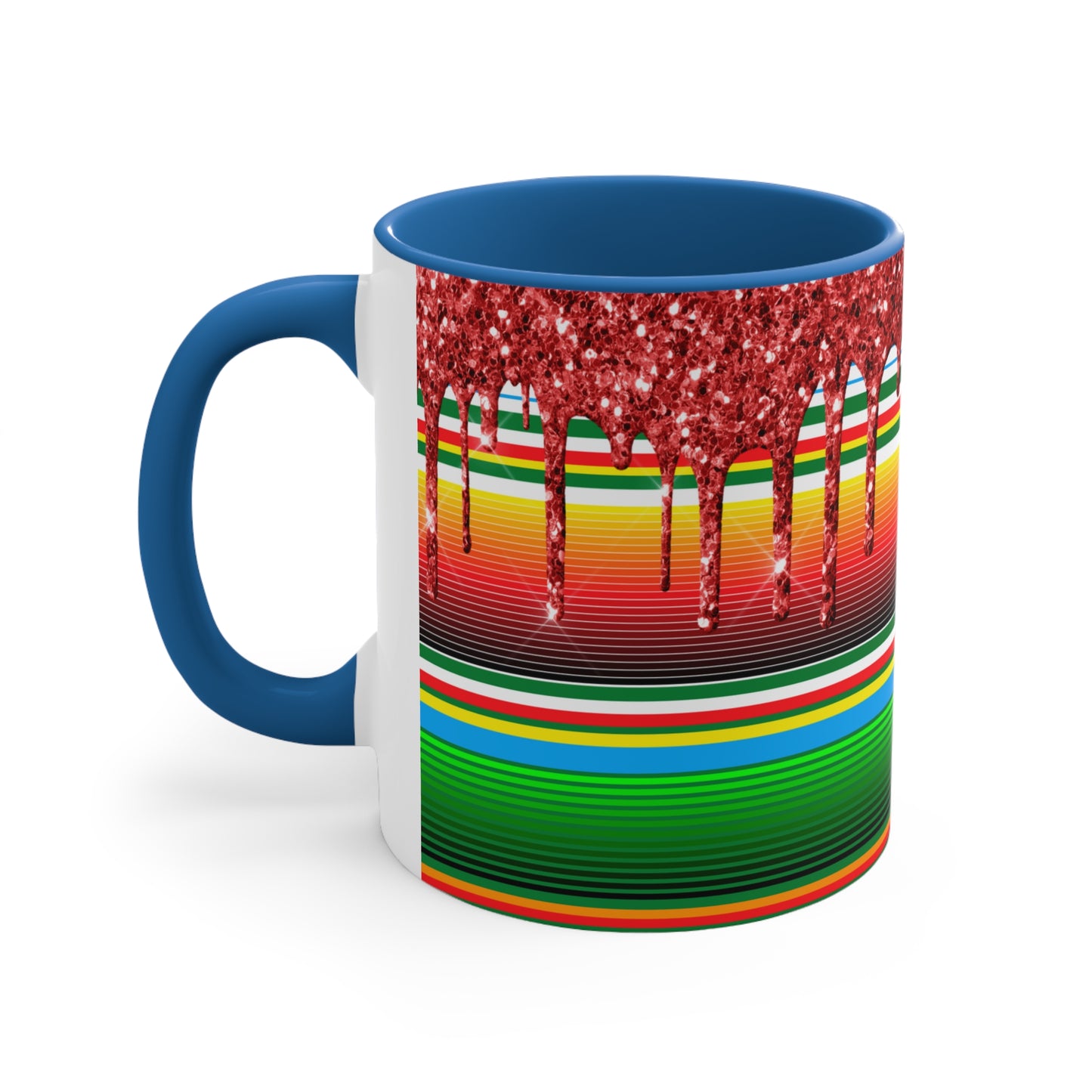Serape Blanket with Red Glitter Dripping - Accent Coffee Mug, 11oz