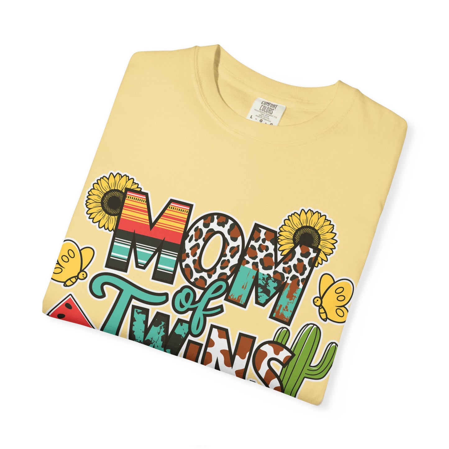 Western 'Mom of Twins' T-shirt with Sunflowers and Cactus