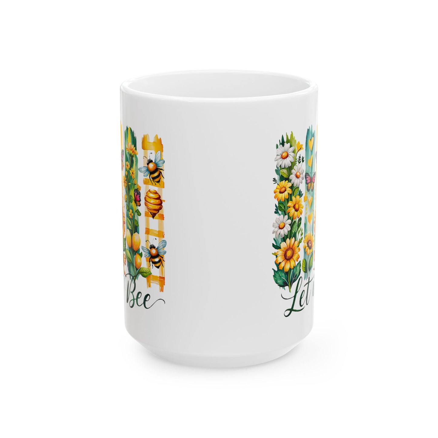 Floral Bee Ceramic Mug, Bee Lover Gift, Flower Mug, Garden Decor, Nature Lover's Coffee Cup, Spring Gift